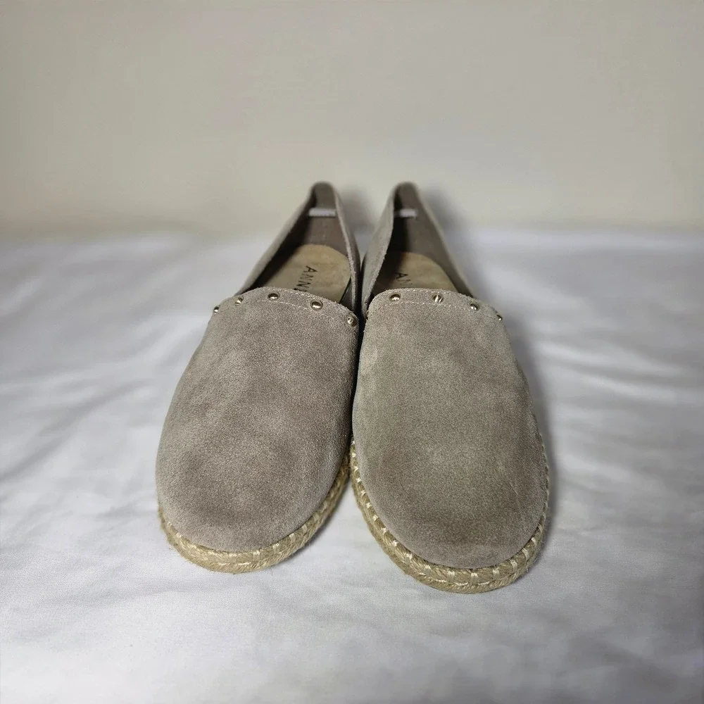 Anne Klein iFlex Suede Espadrille Flats Taupe Studded Slip On Shoes S1647